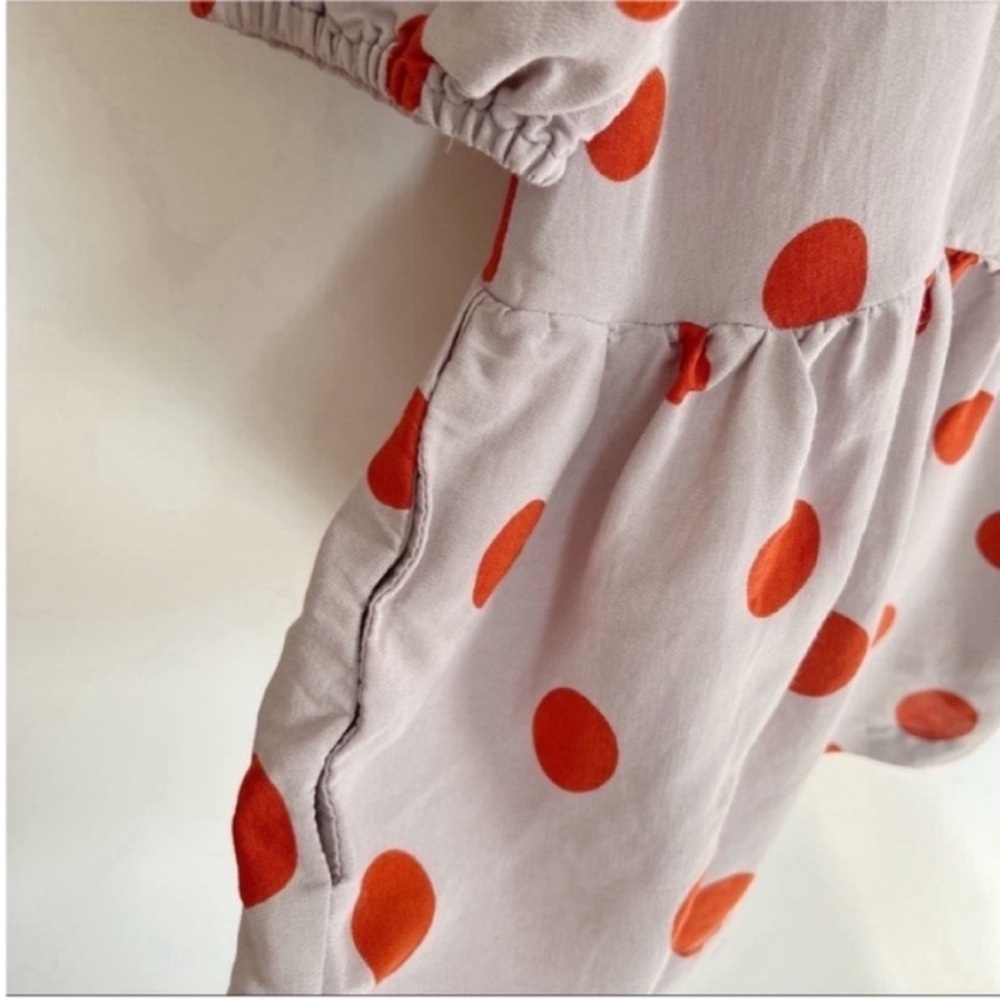 Anthropologie Meadow Rue Minutiae dress gray polka dots orange ruffle - Picture 6 of 11